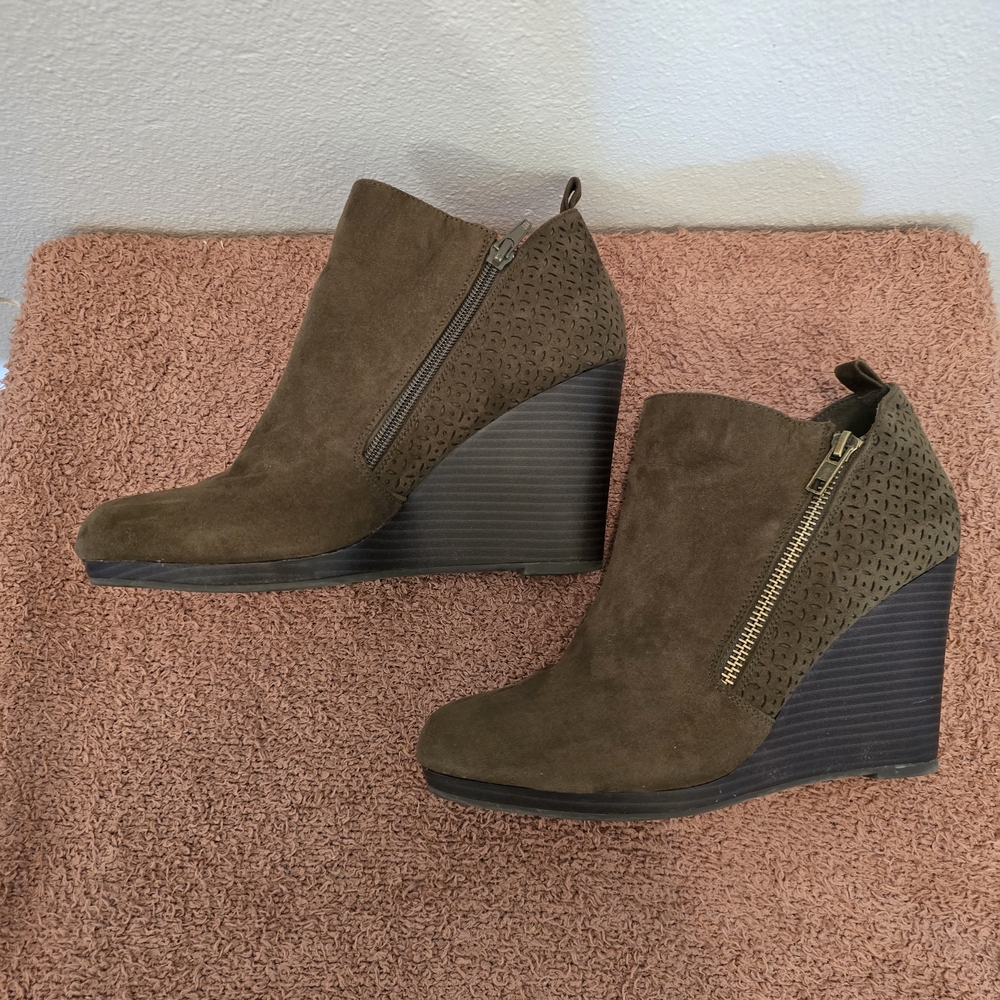 JustFab Olive Wedge Ankle Boots